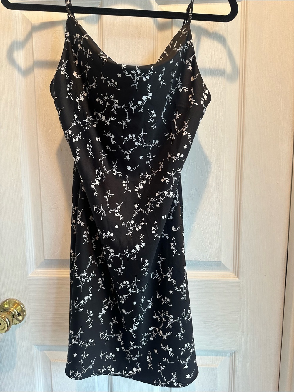 Urban Outfitters Black Mini Slip Dress with White Floral Vine Print